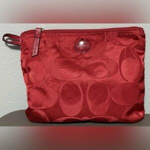 Coach Red Signature Nylon Cosmetic Make up Pouch Clutch Bag Travel Packable